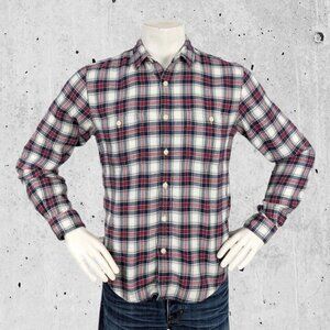 J Crew Factory Flannel Shirt Size Medium Slim Fit Red Plaid (Multi-Color)